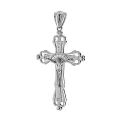 Sterling Silver Fancy Crucifix Pendant with Trapezium-Round Clear Cz Stones Inlaid, Pendant Dimensions of 30MMx60.33MM