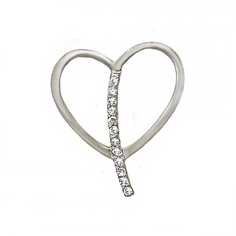 Sterling Silver Stylish Single Open Heart with a Seperating Clear Cz in the MiddleAnd Pendant Dimensions of 26MMx30.2MM