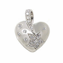 Load image into Gallery viewer, Sterling Silver Stylish Heart Pendant with Clear Cz Acccent in a Star PatternAnd Pendant Dimensions of 19MMX23MM