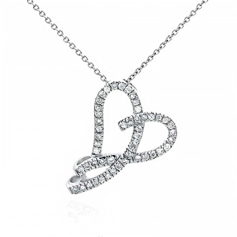Sterling Silver Stylish Single Coiling Open Heart Pendant with Clear Cz AccentAnd Pendant Dimensions of 18MMx25.4MM