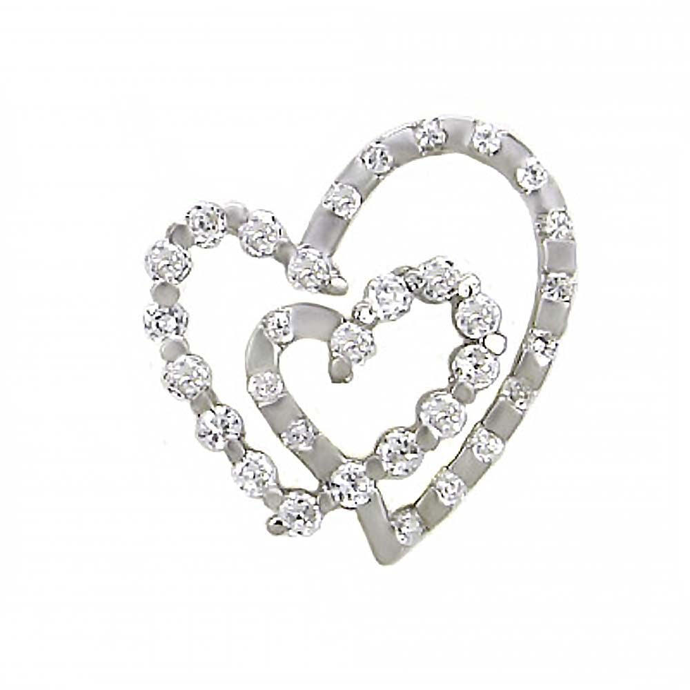 Sterling Silver Fancy Two Open Heart Pendant Connecting Each Other with Clear Cz StonesAnd Pendant Dimensions of 21MMx19.05MM