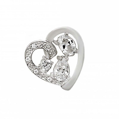 Sterling Silver Fancy Single Open Heart with Clear Cz Stones and AccentAnd Pendant Dimension of 16MMx15.9MM