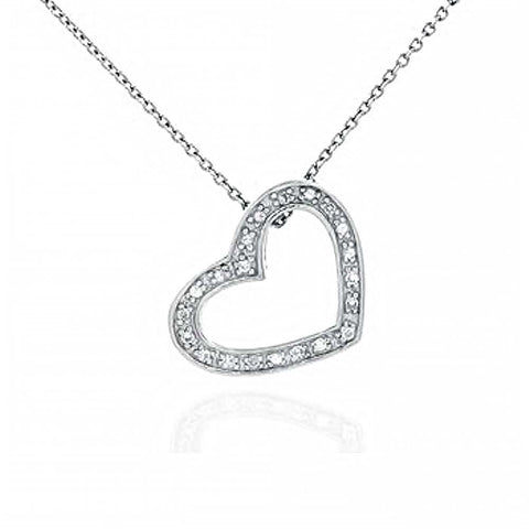 Sterling Silver Fancy Single Micro Pave Clear Cz  Open Heart PendantAnd Pendant Dimensions of 17MMx11/16MM