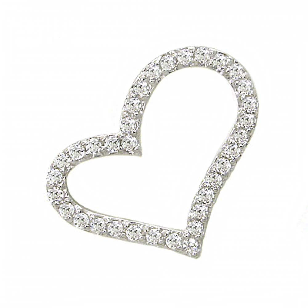 Sterling Silver Fancy Single Open Heart Pendant with Clear Cz AccentAnd Pendant Dimensions of 27MMx25.4MM