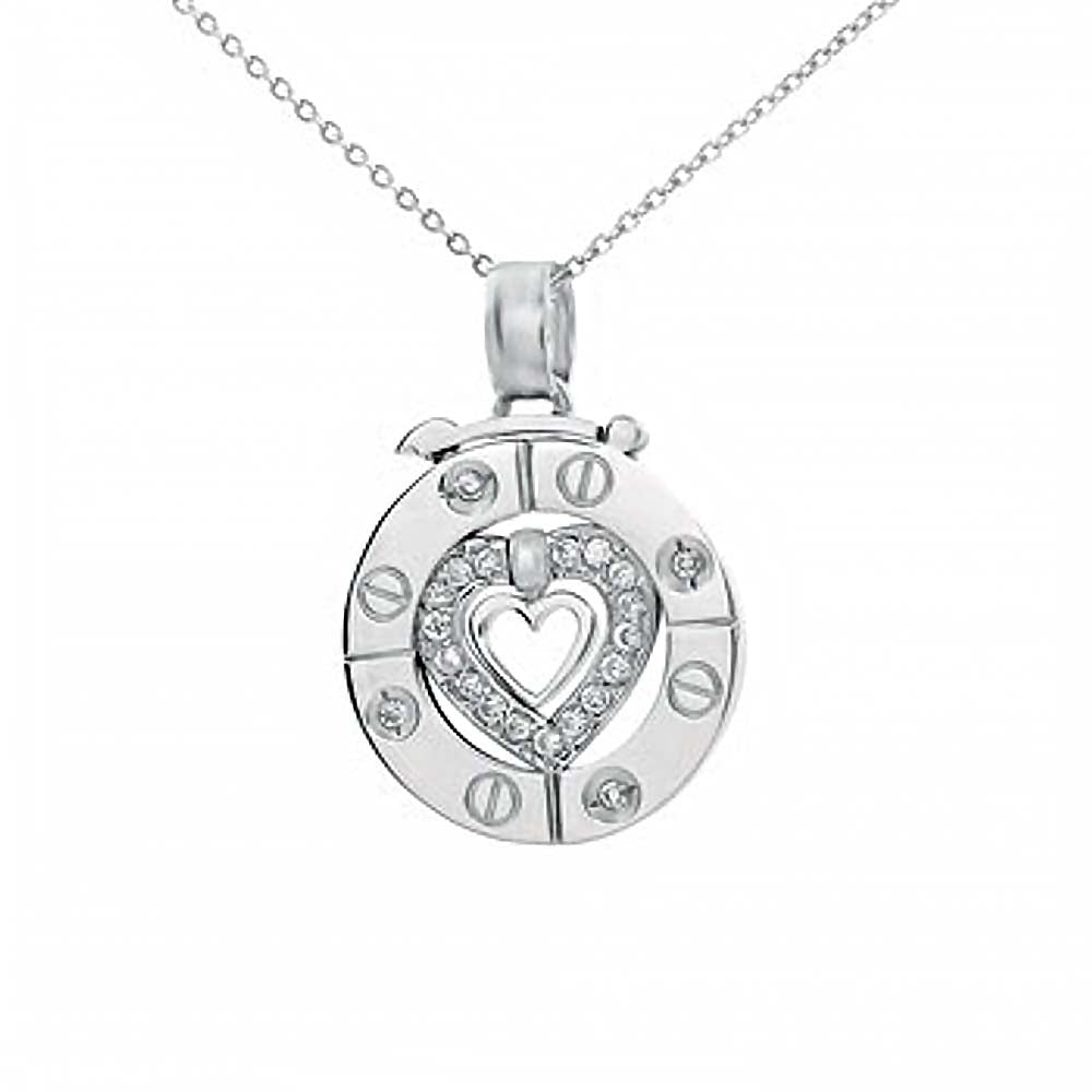 Sterling Silver Stylish Open Circle with an Open Heart Pendant with Clear Cz AccentAnd Pedant Dimensions of 22MMx31.8MM