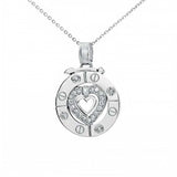 Sterling Silver Stylish Open Circle with an Open Heart Pendant with Clear Cz AccentAnd Pedant Dimensions of 22MMx31.8MM