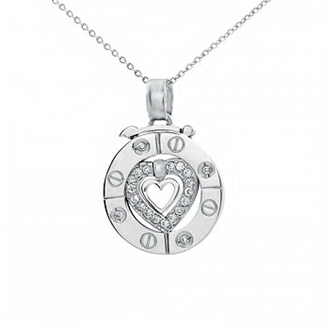 Sterling Silver Stylish Open Circle with an Open Heart Pendant with Clear Cz AccentAnd Pedant Dimensions of 22MMx31.8MM