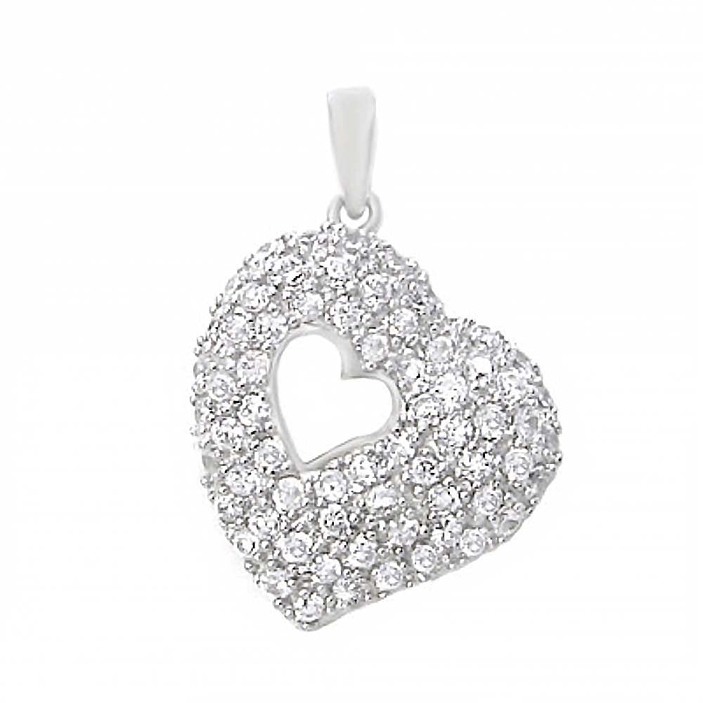 Sterling Silver Fancy Single Small Open Heart Pendant with Clear Cz AccentAnd Pendant Dimensions of 19MMx28.6MM