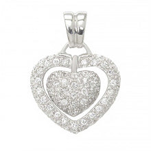 Load image into Gallery viewer, Sterlings Silver Fancy Single Open Heart Pendant with Clear Cz and A Micro Paved Clear Cz Small Inner HeartAnd Pendant Dimensions of 25MMx31.8MM