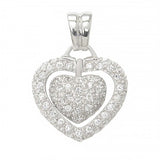 Sterlings Silver Fancy Single Open Heart Pendant with Clear Cz and A Micro Paved Clear Cz Small Inner HeartAnd Pendant Dimensions of 25MMx31.8MM
