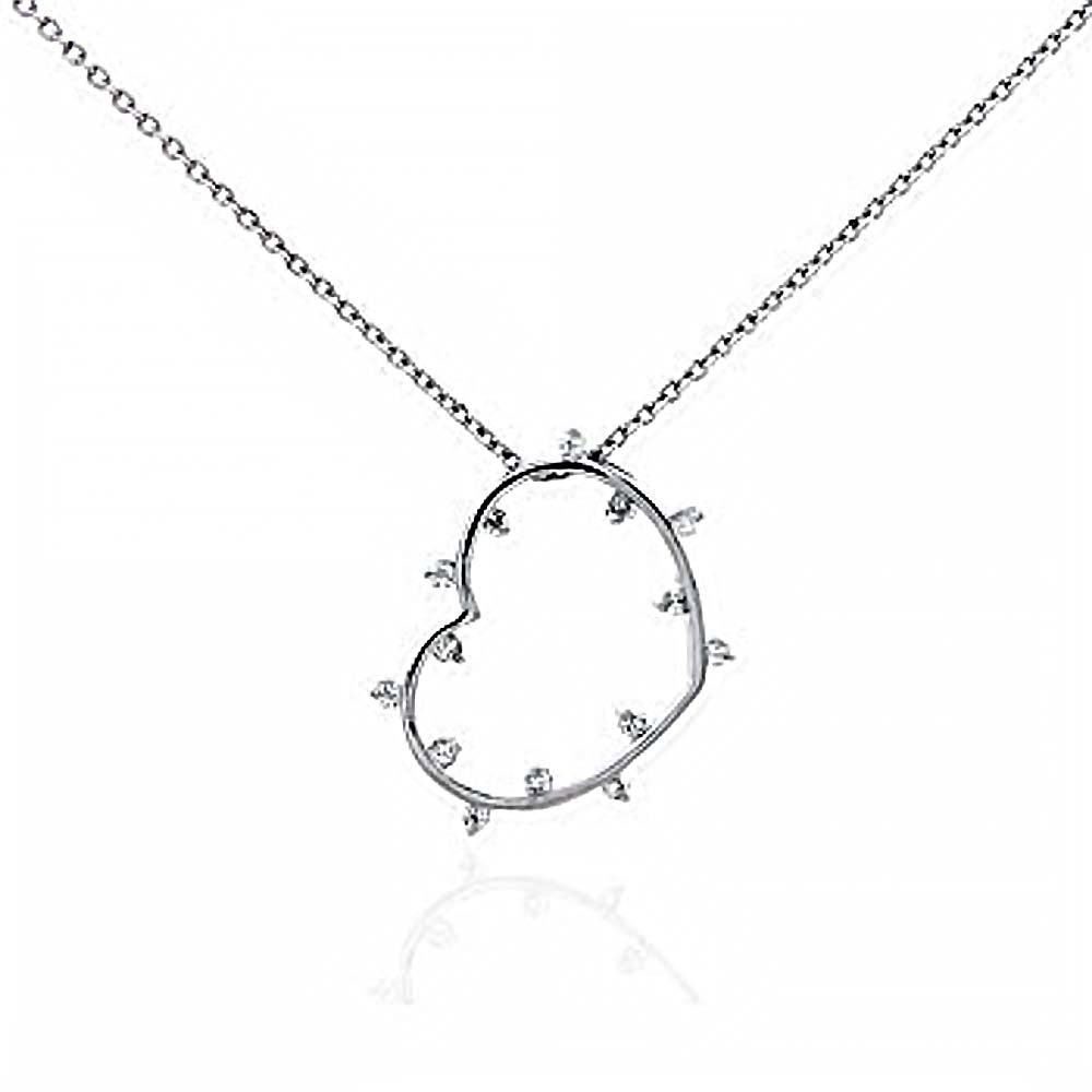 Sterling Silver Fancy Single Open Heart Pendant with Thorn-Like Clear Cz AccentAnd Pendant Dimensions of 18.5MMx19.05MM