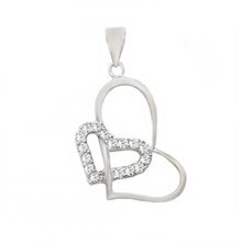 Load image into Gallery viewer, Sterling Silver Double Open Heart Pendant Embedded with Clear Cz StonesAnd Pendant Dimensions of 17MMx31.75MM