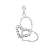 Sterling Silver Double Open Heart Pendant Embedded with Clear Cz StonesAnd Pendant Dimensions of 17MMx31.75MM