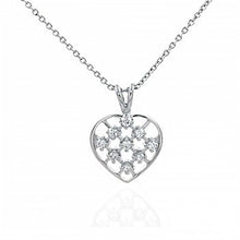 Load image into Gallery viewer, Sterling Silver Stylish Single Open Heart Pendant with Clear Cz Stones in Diamond PatternAnd Pendant Dimensions of 15MMx19.05MM