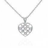 Sterling Silver Stylish Single Open Heart Pendant with Clear Cz Stones in Diamond PatternAnd Pendant Dimensions of 15MMx19.05MM