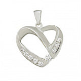 Sterling Silver Stylish Single Coiling Oopen Heart Pendant with Embedded Clear Cz Stones on the Bottom HalfAnd Pendant Dimensions of 20MMx25.4MM