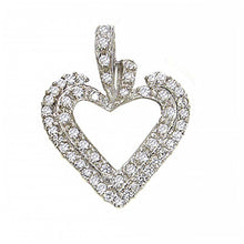 Load image into Gallery viewer, Sterling Silver Fancy Single Large and Small Open Heart Pendant  Each Other with Clear Cz AccentAnd Pendant Dimensions of 22MMx25.4MM