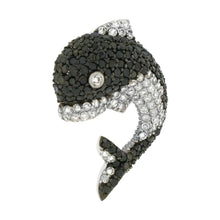 Load image into Gallery viewer, Sterling Silver Pave Black and Clear Cz Dolphin Pendant with Pendant Dimensions of 25MMx38.1MM