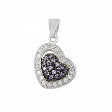 Load image into Gallery viewer, Sterling Silver Stylish Micro Pave Clear and Lavender Cz Heart Pendant with Pendant Dimensions of 15MMx22.23MM