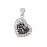 Sterling Silver Stylish Micro Pave Clear and Lavender Cz Heart Pendant with Pendant Dimensions of 15MMx22.23MM
