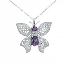 Load image into Gallery viewer, Sterling Silver Fancy Butterfly Pendant with Amethyst CzAnd Pendant Dimensions of 24.5MMx31.75MM
