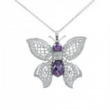 Sterling Silver Fancy Butterfly Pendant with Amethyst CzAnd Pendant Dimensions of 24.5MMx31.75MM