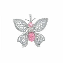 Load image into Gallery viewer, Sterling Silver Fancy Butterfly Pendant with Pink CzAnd Pendant Dimensions of 34.5MMx31.75MM