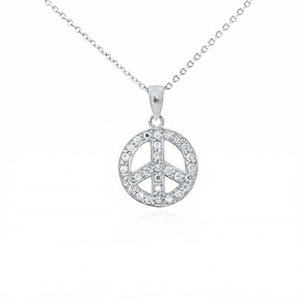 Sterling Silver Fancy Peace Sign Pendant with Clear CzAnd Pendant Dimensions of 15MMx22.23MM