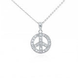 Sterling Silver Fancy Peace Sign Pendant with Clear CzAnd Pendant Dimensions of 15MMx22.23MM