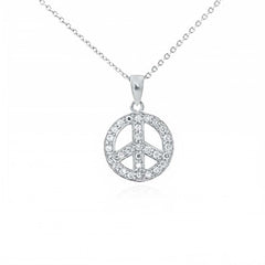 Sterling Silver Fancy Peace Sign Pendant with Clear CzAnd Pendant Dimensions of 15MMx22.23MM