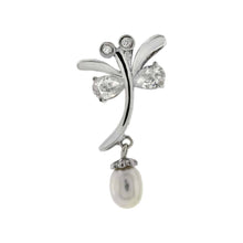 Load image into Gallery viewer, Sterling Silver Stylish Dragonfly Pendant with Clear Cz and PearlAnd Pendant Dimensions of 15MMx22.23MM