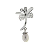 Sterling Silver Stylish Dragonfly Pendant with Clear Cz and PearlAnd Pendant Dimensions of 15MMx22.23MM