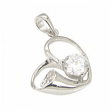 Load image into Gallery viewer, Sterling Silver Fancy Open Heart Pendant with Centered Clear Cz StoneAnd Pendant Dimensions of 17MMx22.23MM