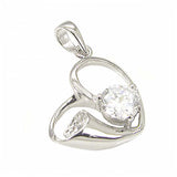 Sterling Silver Fancy Open Heart Pendant with Centered Clear Cz StoneAnd Pendant Dimensions of 17MMx22.23MM