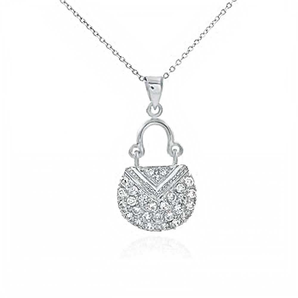 Sterling Silver Fancy Hand Bag Pendant with White CzAnd Pendant Dimensions of 17MMx31.75MM