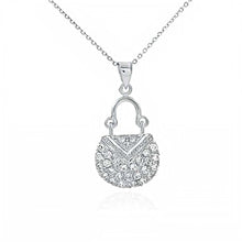 Load image into Gallery viewer, Sterling Silver Fancy Hand Bag Pendant with White CzAnd Pendant Dimensions of 17MMx31.75MM