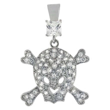 Load image into Gallery viewer, Sterling Silver Fancy Skull &amp; Crossbones Pendant with White CzAnd Pendant Dimensions of 24MMx26.99MM