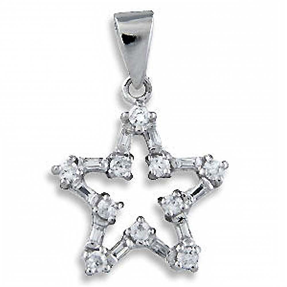 Sterling Silver Fancy Open Star Pendant with White Cz on Each CornerAnd Pendant Dimensions of 15.86MMx22.23MM