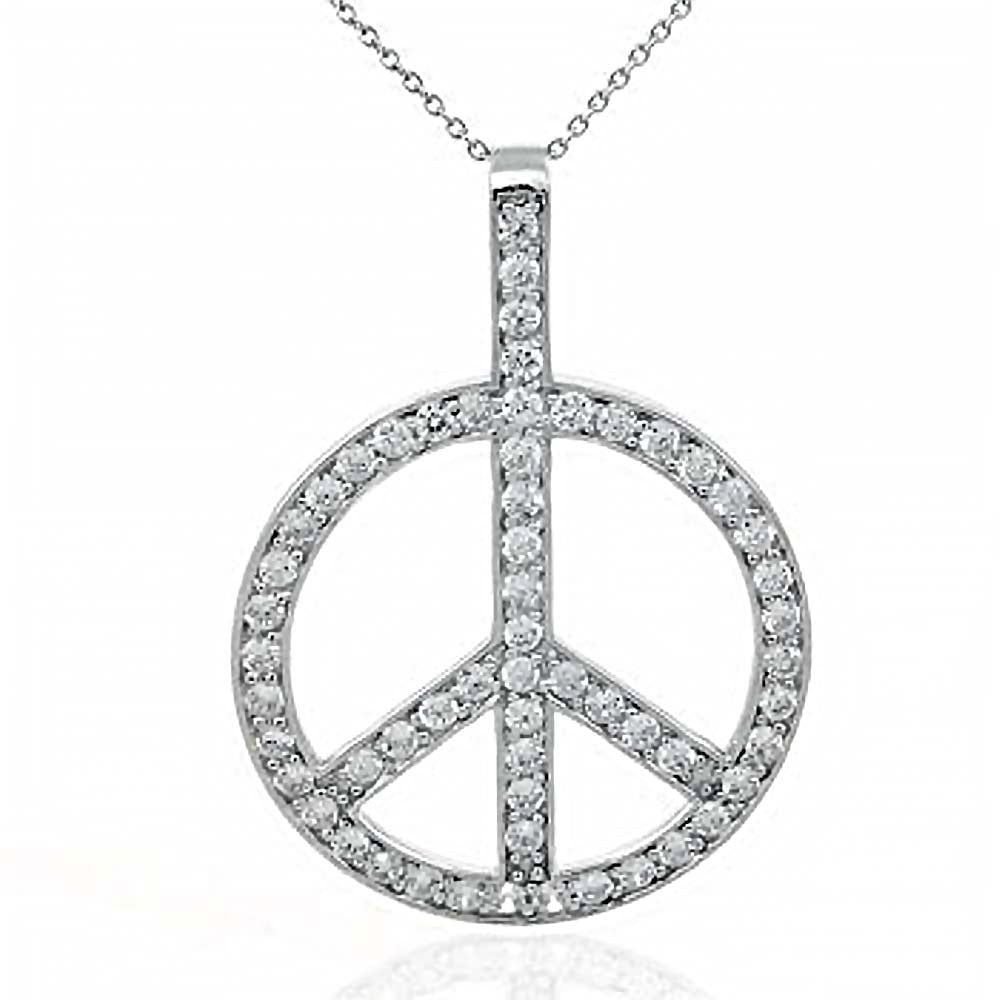 Sterling Silver fancy Peace Sign Pendant with Clear CzAnd Pendant Dimensions of 38.1MMx50.8MM