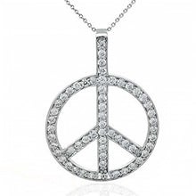 Load image into Gallery viewer, Sterling Silver fancy Peace Sign Pendant with Clear CzAnd Pendant Dimensions of 38.1MMx50.8MM