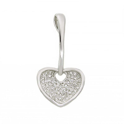 Sterling Silver Dangling Micro Pave Heart Pendant with Pendant Dimensions of 14MMx25.4MM