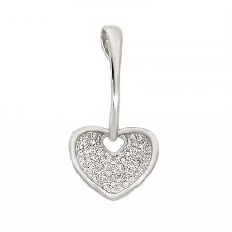 Sterling Silver Dangling Micro Pave Heart Pendant with Pendant Dimensions of 14MMx25.4MM