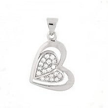 Load image into Gallery viewer, Sterling Silver Sideways Heart Pendant Embedded with Clear Cz StonesAnd Pendant Dimensions of 15.88MMx22.23MM