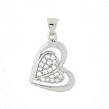 Sterling Silver Sideways Heart Pendant Embedded with Clear Cz StonesAnd Pendant Dimensions of 15.88MMx22.23MM