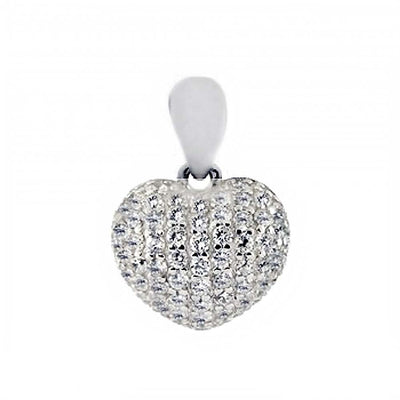 Sterling Silver Micro Pave Clear Cz Heart Pendant with Pendant Dimensions of 13MMx19.05MM