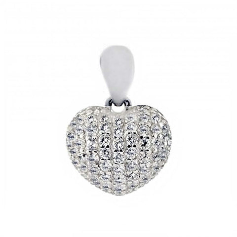 Sterling Silver Micro Pave Clear Cz Heart Pendant with Pendant Dimensions of 13MMx19.05MM