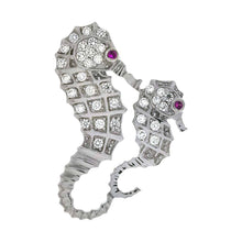 Load image into Gallery viewer, Sterling Silver Fancy Seahorses Pendant with Clear Cz and Pink Eyes CzAnd Pendant Dimensions of 20MMx31.75MM