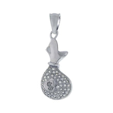 Load image into Gallery viewer, Sterling Silver Fancy Clear Cz Pave Money Bag Pendant with Pendant Dimensions of 12MMx28.58MM