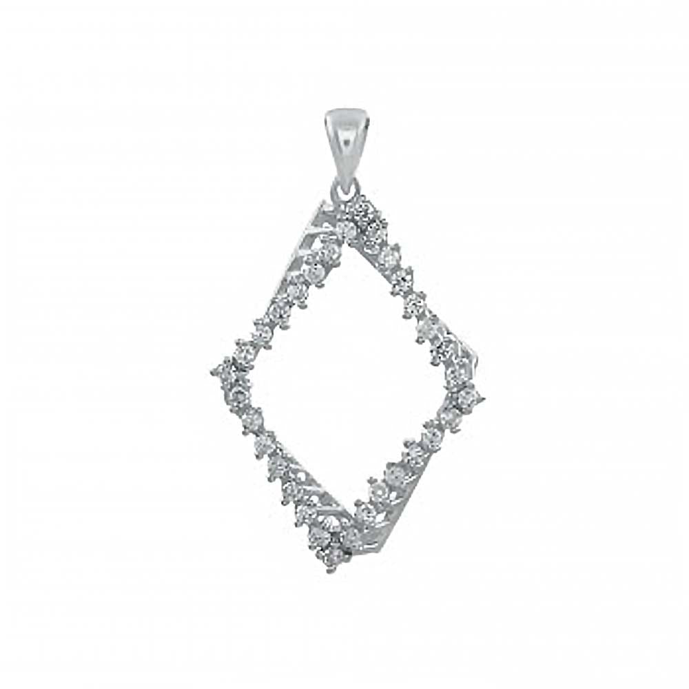 Sterling Silver Fancy Open Diamond Shape Pendant with Clear CzAnd Pendant Dimensions of 21MMx28.58MM