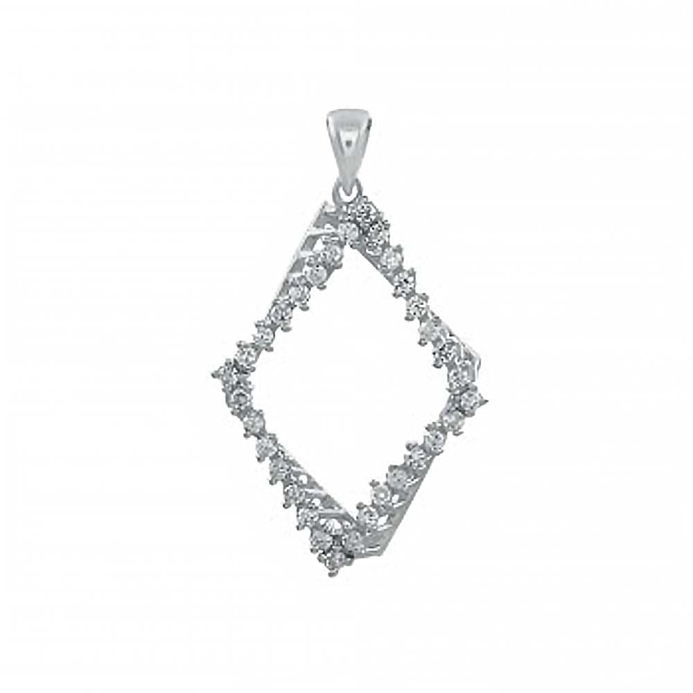 Sterling Silver Fancy Open Diamond Shape Pendant with Clear CzAnd ...